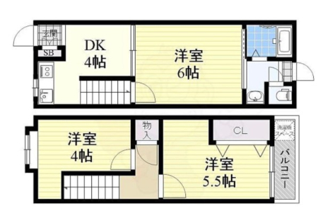 大阪府豊中市大黒町3丁目の戸建賃貸の間取り図(販N)